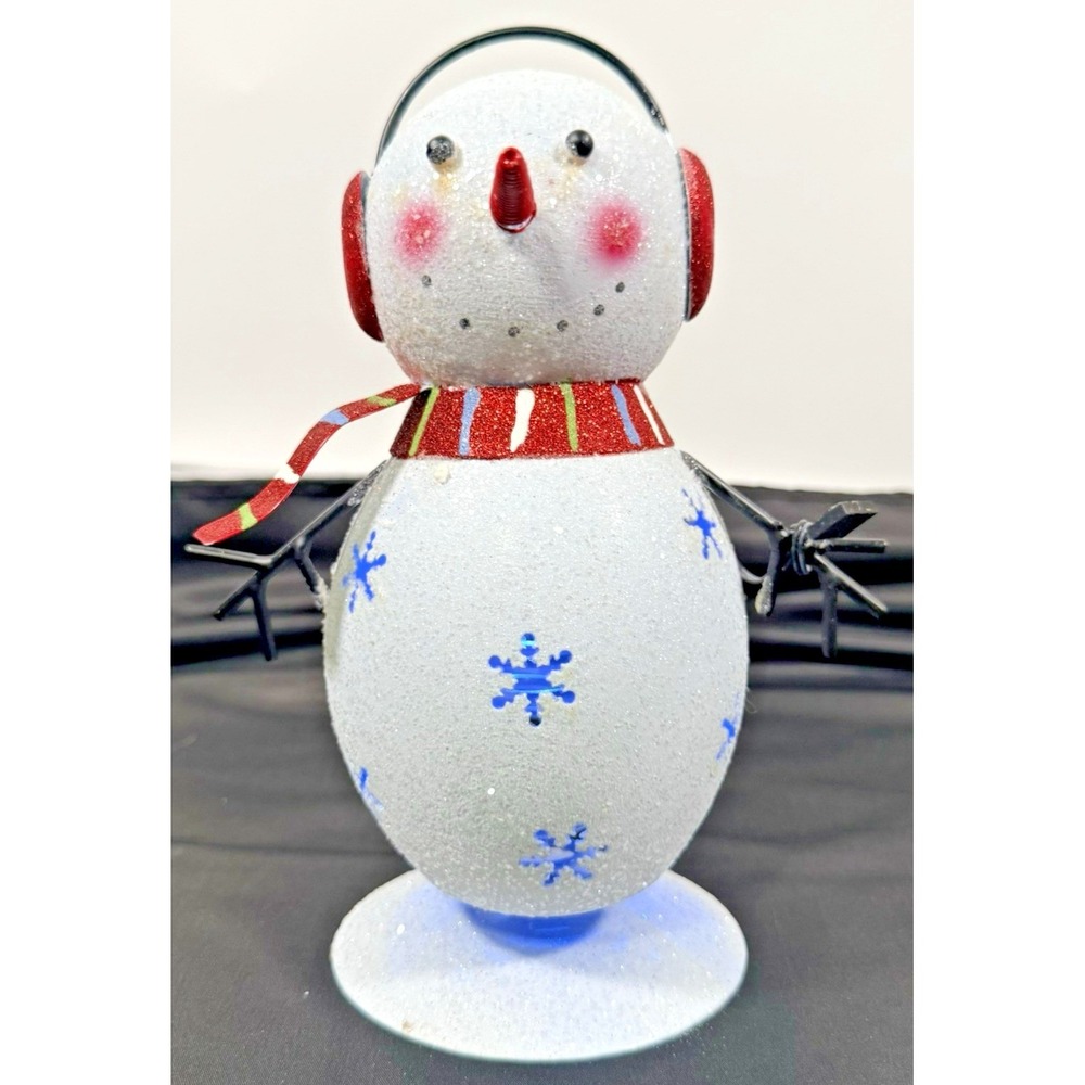 St Nicholas Square Snowman Figure White Light Up Bobble Christmas Decoration